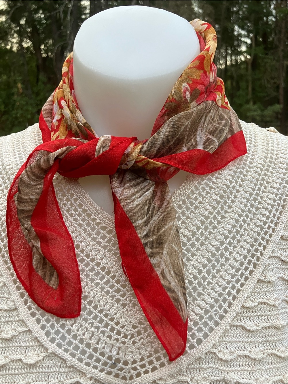 Lightweight scarf forest trees and red